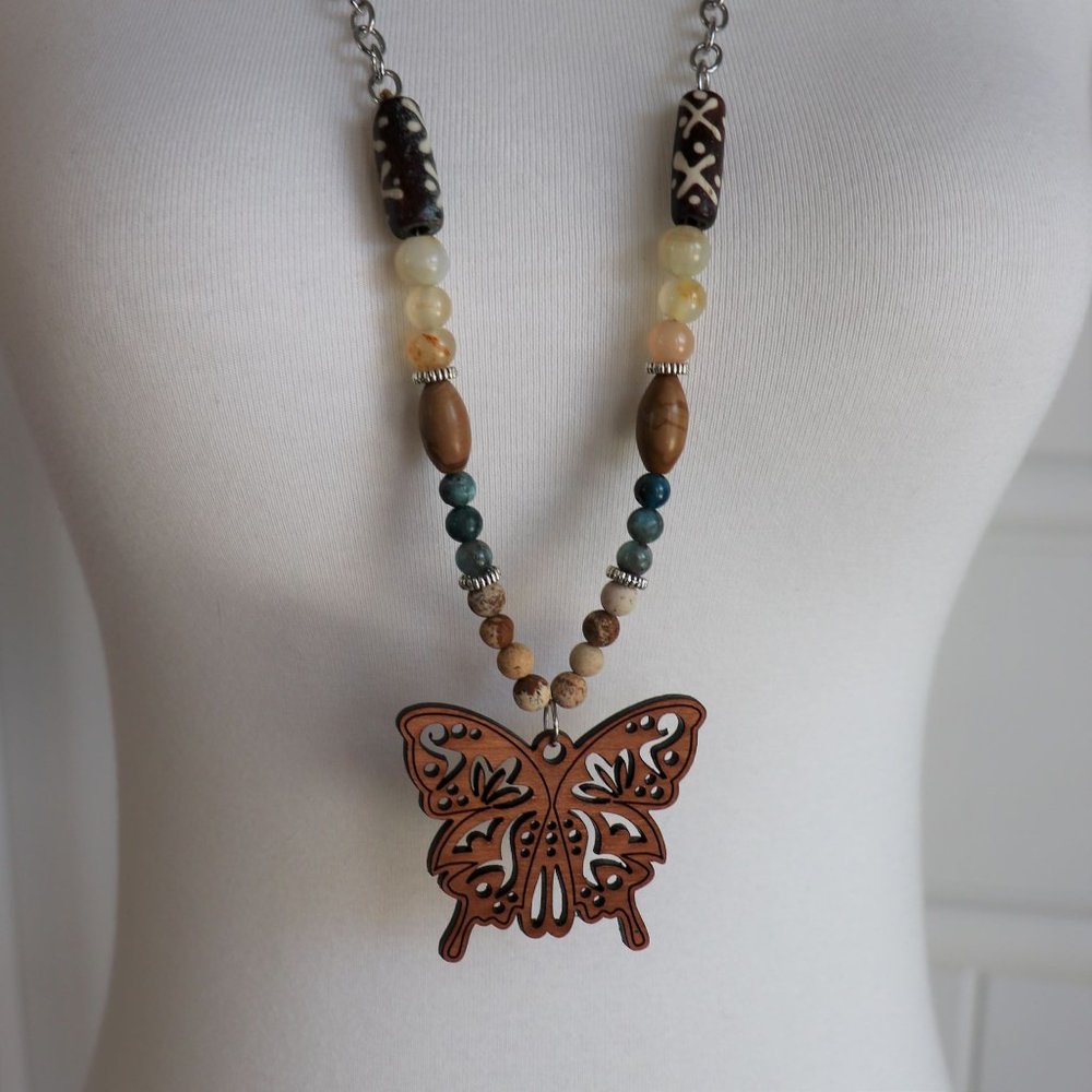 Unique Butterfly Long Beaded Necklace